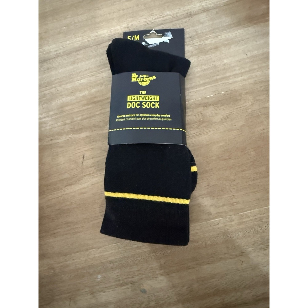 Dr. Martens Lightweight Doc Socks Black Crew Socks Yellow Dr Size S/M New